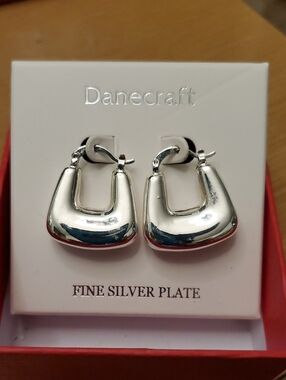 Silver Plated Chunky Squared Off U Shaped Hoops For Pierced Ears